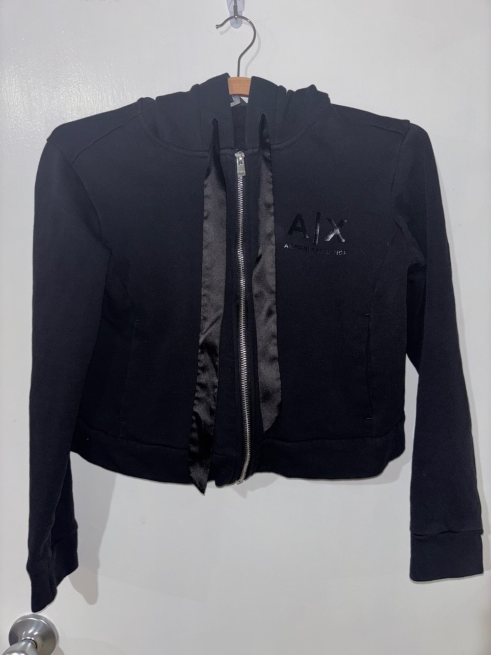 A/X Armani Exchange Black Cropped Bomber Jacket with Hood